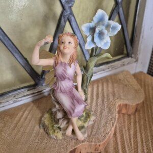 Romantic Fairies Figurine - Vintage 2001 - Fairy Girl with Blue Flower Trinket